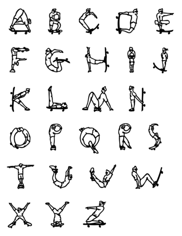 Skateboard Alphabet Chart Coloring Page